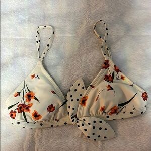 Xhilaration Floral Bikini Top with Polka Dots